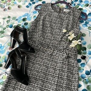 CALVIN KLEIN Sleeveless Black & White Tweed Dress - Womens 10